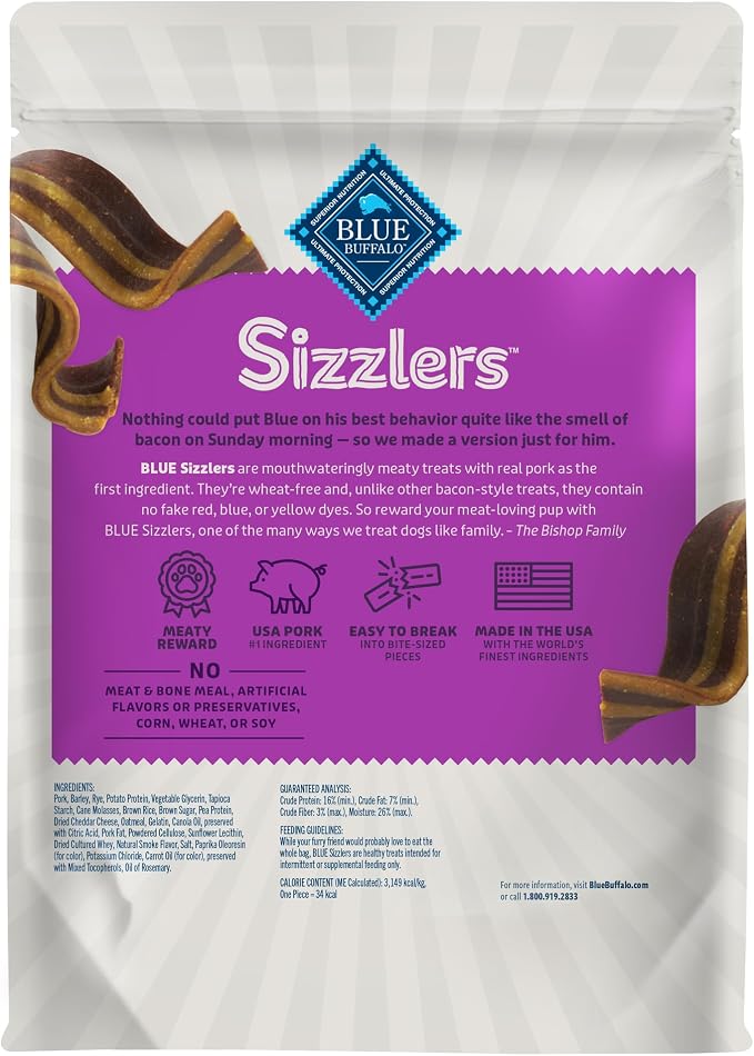 Blue Buffalo Sizzlers Bacon-Style Dog Treats with Real USA Pork, Original Flavor, 28-oz Bag (Pack of 4)