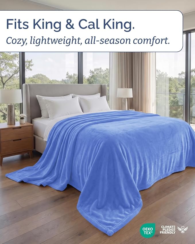 Ultra Soft Fleece Blanket Oversized King Size - Flannel Fleece Luxury Blanket - Lightweight for Couch Bed Chair - Thick, Warm and Breathable - All Season Cozy, Vista Blue