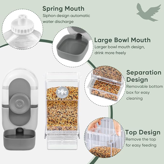 Lemtrflo No Mess Bird Feeder Water Dispenser, Parrot Cage Automatic Feeders | Automatic Feeding & Hydration, Parakeet Cage Accessories for Parrots, Cockatiels, Finches, Lovebirds & Budgies