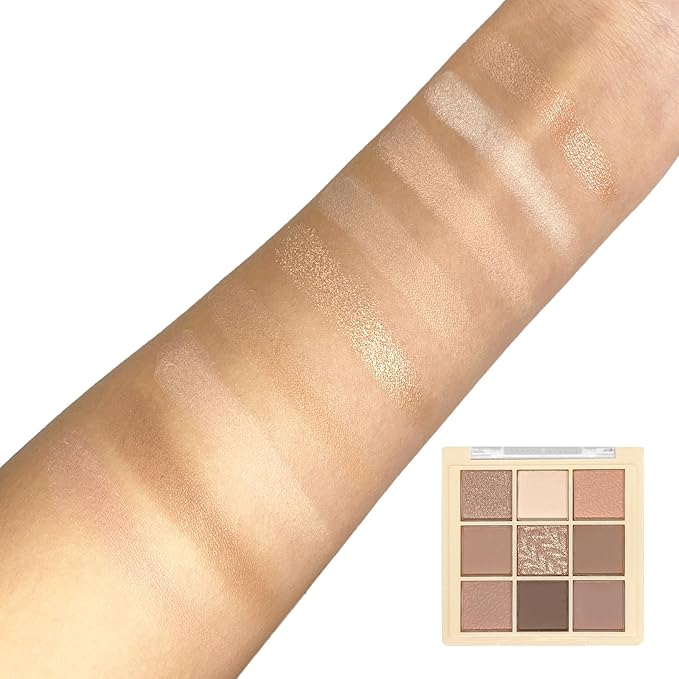 9 Colors Glitter Shimmer Eyeshadow Makeup Palette, Korean Natural Neutral Eye shadow Palettes Highly Pigmented Long Lasting Waterproof Blendable sombras para ojos Pink White Golden Brown