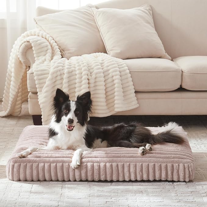 Dog Bed Medium Size Dog, Flat Pet Beds with Removable Washable Cover, Pet Mat Cute Crate Bed Thick Shredded Chopped Crate Foam & Anti Slip Bottom for Indoor