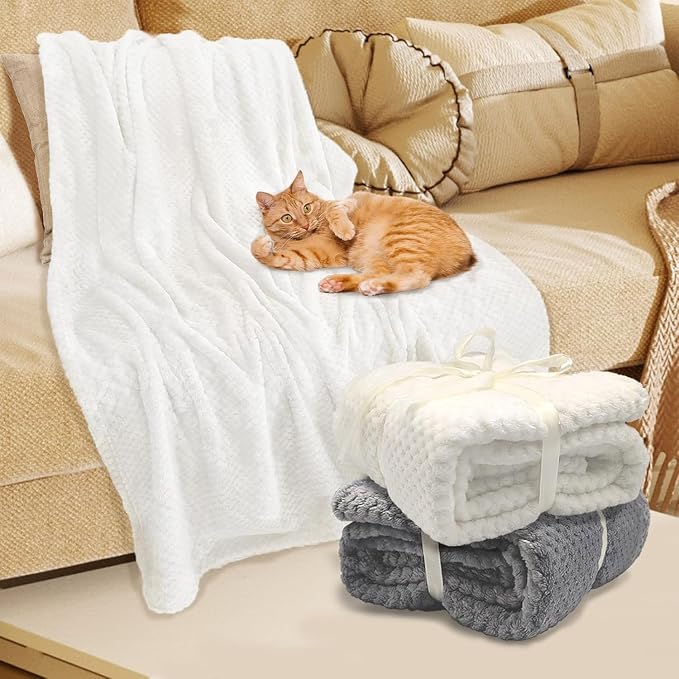 12 Pack Fleece Throw Blankets 50x60 Inches - 270 GSM Ultra Soft Plush Flannel for Bed Couch Sofa, Lightweight Warm 3D Waffle Texture, No Shedding No Pilling All Season Throw (White)