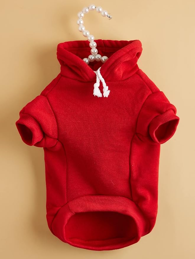 Basic Dog Hoodie Sweatshirt Puppy Sweater Warm Cat Costumes Pet Clothes for Chihuahua Puppy Kitten Small Medium Dogs Red X-Large