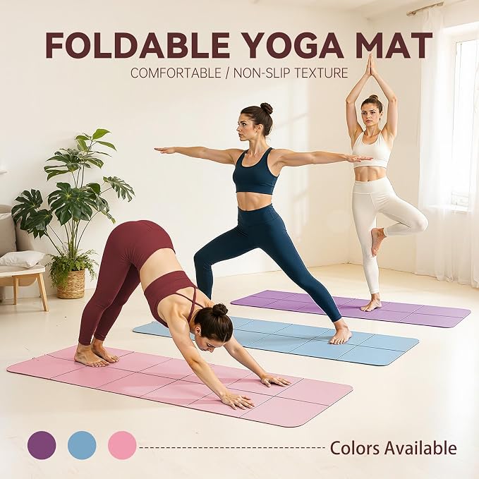 Foldable Yoga Mat Thick Non-Slip Exercise Mat - Packable Travel Fitness Mat with Carrying Bag for Yoga, Pilates, Workout, Home & Gym
