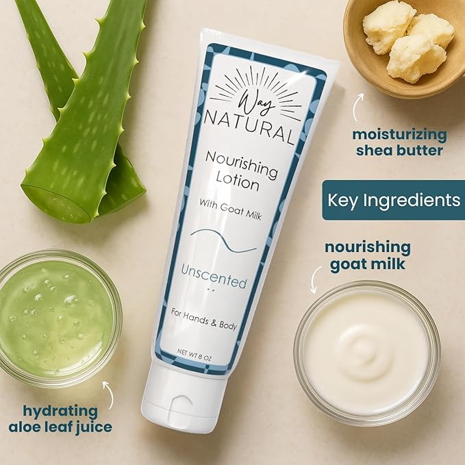 Nourishing Goat Milk Lotion, Fragrance-Free - Body & Hand Lotion Travel Size Set - Dry Skin Relief, USA Made - Goat Milk Hand Cream for Women & Men, Unscented - 3 (2oz) Tubes