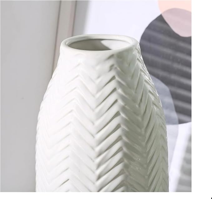 hjn White Vase for Flowers Ceramic Vase for Decor, Modern Decorative Tall Vases for Your Kitchen/Office/Living Room/Bookshelf/Mantel - White Texture(Medium)