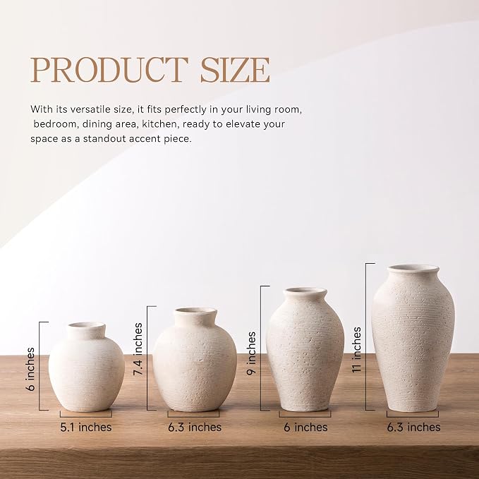 Vanselia Ceramic Flower Vase Home Decor - Small Farmhouse Table Vases Rustic Vintage Living Room Kitchen Bedroom Decorations for House Book Shelf Office Coffee Desk Dining Fireplace (6" Rustic)