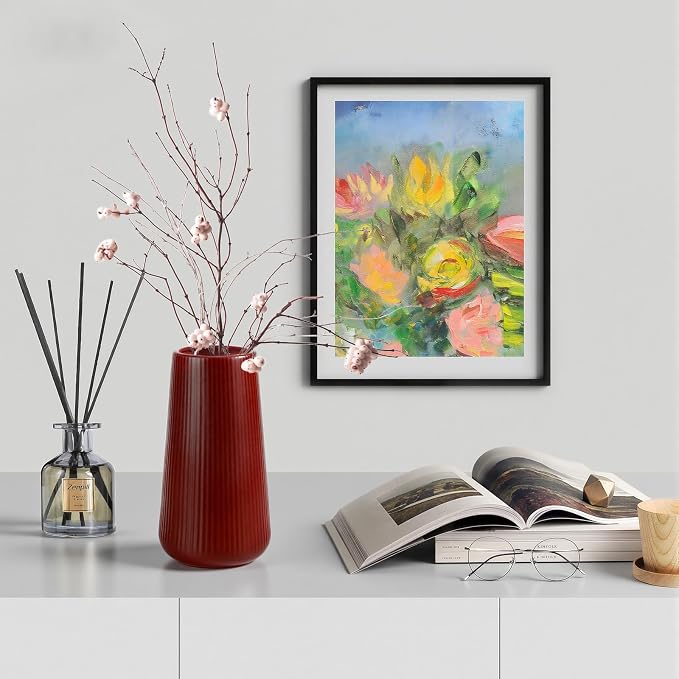 Ceramic Vase, GUKJOB Small Cute Flower Vase for Pampas Grass, Home, Living Room, Dining Table, Farmhouse, Office Decor, Bedroom, Table, and Kitchen Shelf (Red)