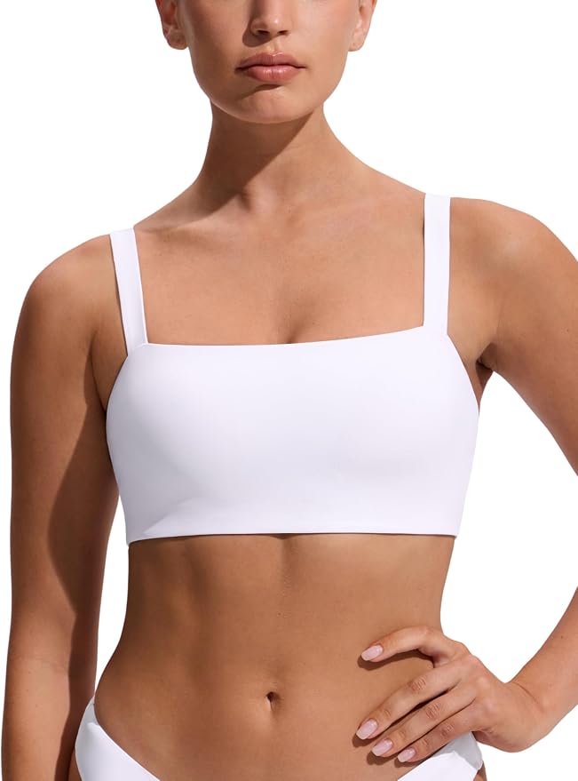 CRZ YOGA Square Neck Bikini Tops for Women - Padded Wide Straps Full Coverage Bathing Suit Swim Bra