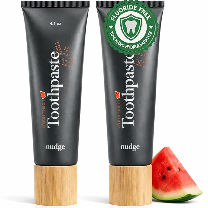 Nudge 10% Nano Hydroxyapatite Toothpaste, Remin+ with Vitamin E, Fluoride-Free, SLS Free, Helps Remineralize Enamel, Supports Dry Mouth Relief and Sensitive Teeth, Watermelon, 4.5 oz (Pack of 2)