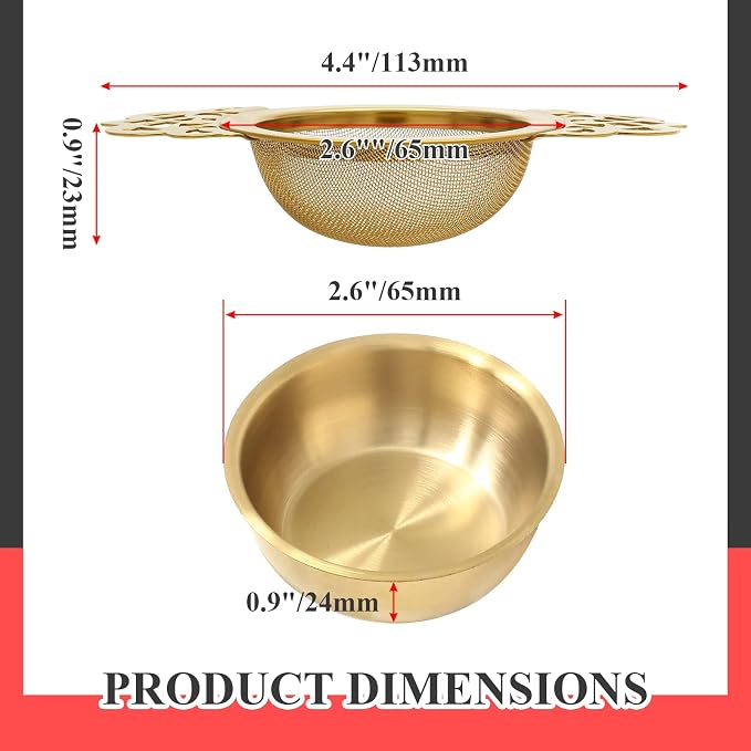 Bonsicoky 2 Pack Tea Strainer Bowl, Stainless Steel Loose Leaf Tea Filter for 2.5-4 Inch Cup Mouth, Gold