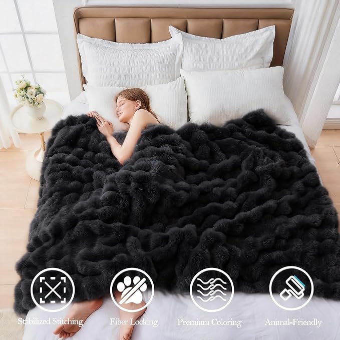 Faux Fur Throw Blanket for Couch, 1000 GSM Cozy Fuzzy Fluffy Soft Plush Thick Bubble Sherpa Blanket for Sofa Bedroom Living Room, Mothers Day Birthday Gifts for Women Home Decor