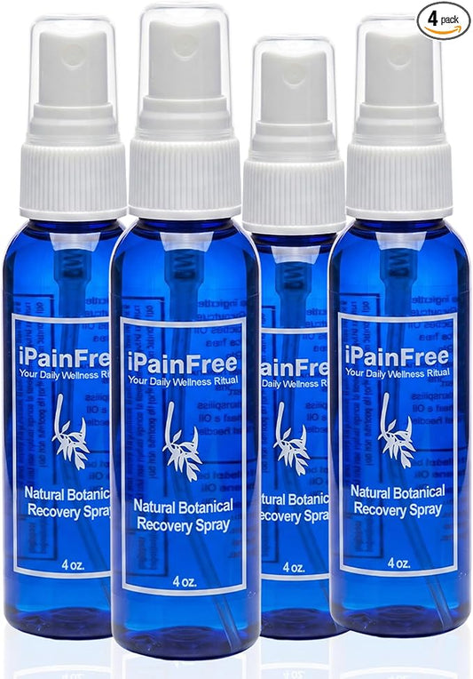 Natural Botanical Recovery Spray with Eucalyptus, Jojoba, Aloe Vera & Grapeseed Oils – Lightweight Topical Recovery Spray for Muscle & Joint Comfort & Massage (4 x 4oz Bottles)