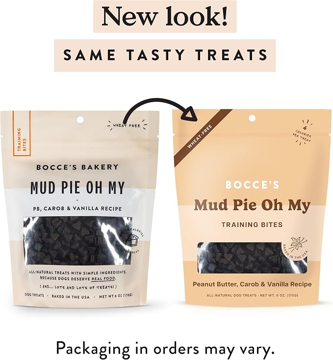 Bocce's Bakery Mud Pie Oh My Dog Training Treats, PB, Carob & Vanilla, 6 oz | Oven Baked, Wheat-Free Everyday Dog Training Treats - Made with Real, Limited Ingredients and Baked in The USA