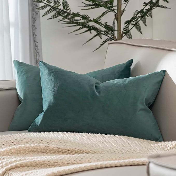 16x24 Pillow Covers Set of 2 Decorative Velvet Throw Pillow Covers,Emerald | Luxury Soft Cushion Covers with Invisible Zipper for Couch Sofa Bed Living Room Bedroom Home Decor