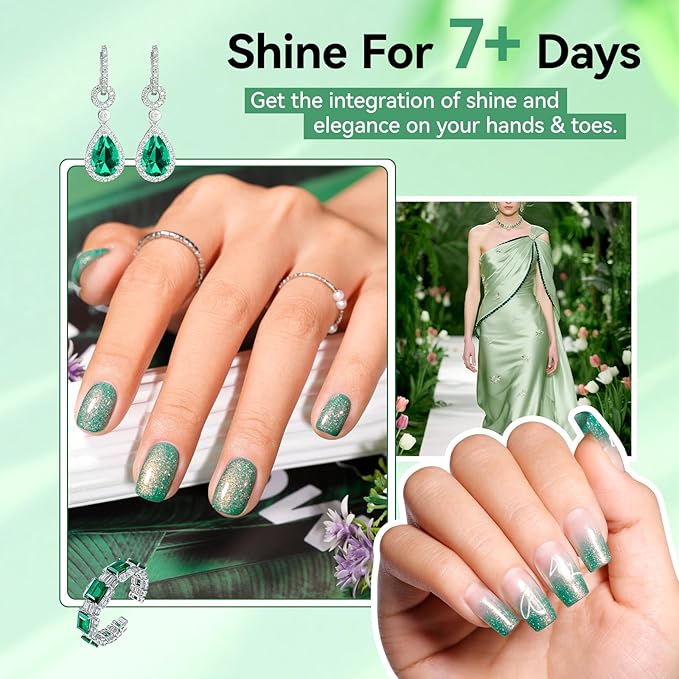 Green Nail Polish, Fast Air Drying Sparkly Shimmer Dreamy Green Glitter Nail Polish, 15 Toxic-free, High Shine Finish, Rich in Castor Oil, DIY at Home Nails Art Salon Travel Manicure Gift