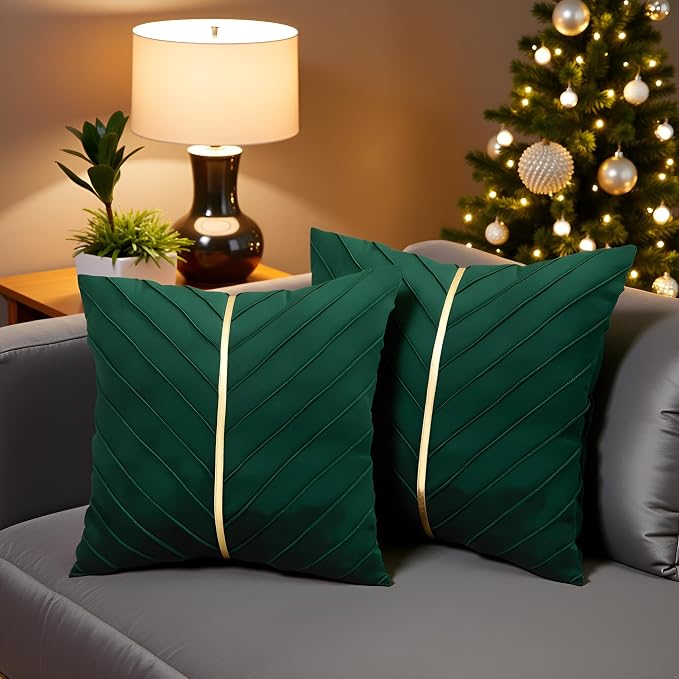 Velvet Throw Pillow Covers 26x26 Pack of 2 Gold Decor Dark Green | Soft Solid Pillow Covers,Modern Luxury Xmas Decor,for Couch Chair Sofa Bedroom Livingroom,Hidden Zipper,Ideal Gift,Easy Care