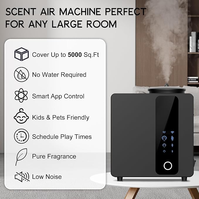 2026 Upgraded HVAC Scent Diffuser Machine Cover 4500 Sq.Ft with Wi-Fi Control for Large Room, Scent Air Machine for Home, Waterless Cold Air Aromatherapy Essential Oil Diffuser for Hotel,Office-Black