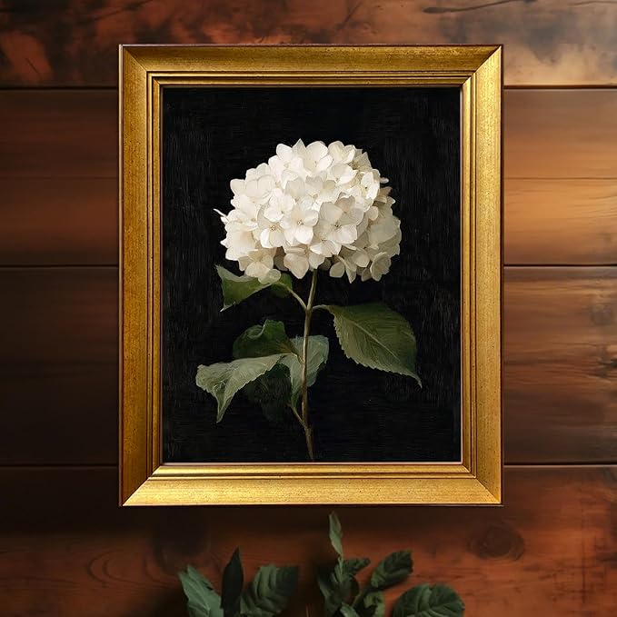 Hydrangea Flower Canvas Wall Art Gold Framed Vintage Painting Artwork Floral Picture Wall Decor for Home