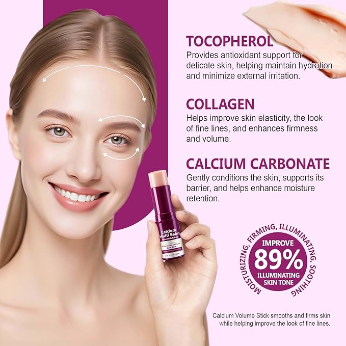 Calcium Enriched Multi Balm Stick, Collagen Moisturizing Stick, Nourishing Calcium Volume Multi-Purpose Balm, Skin Care All In One for Face, Eyes, Neck, Hydrating & Firming For All Skin Type 9g (2)