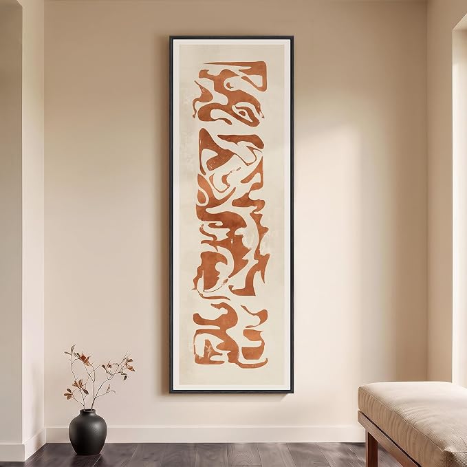 Large Framed Wabi Sabi Terracotta Abstract Wall Art, Long Vertical 20x60 In | Rust brown beige pictures, Modern artwork for walls, Canvas print, Wood frame, Wall decor for living room bedroom dining room