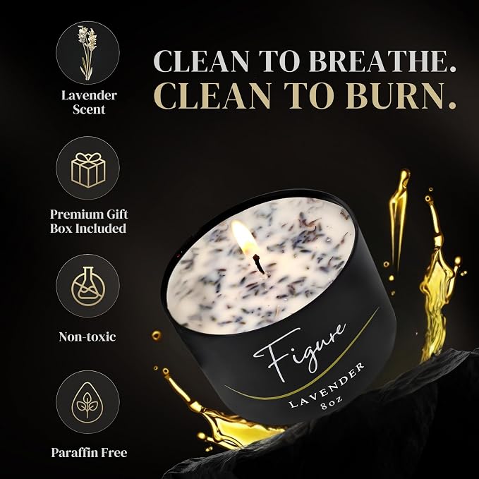 Lavender Aromatherapy Candle – 100% Beeswax & Organic Soy Blend with Real Lavender Sprigs | Clean Burn Floral Candle Premium Gift for Her