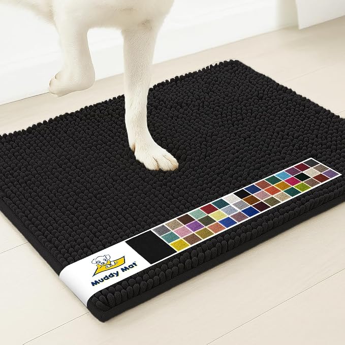 Muddy Mat® | Super Water Absorbent Door Mat Indoor, Microfiber Quick Dry Chenille Entryway Rug, Slip Resistant Front Door Mat, Indoor Mats for Entryway, Machine Washable Pet Rug, Black 28"x18"