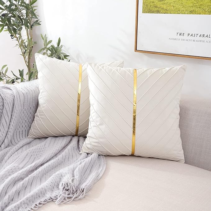 Velvet Throw Pillow Covers 22x22 inch Pack of 2 Gold Decor Beige | Soft Solid Pillow Covers,Modern Luxury Home Decor,for Couch Chair Sofa Bedroom Livingroom,Hidden Zipper,Ideal Gift,Easy Care