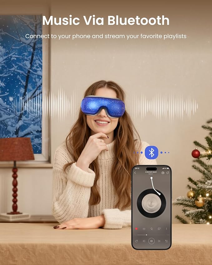 RENPHO Christmas Limited Edition Eye Massager with Heat and Cooling, White Elephant Christmas Birthday Gifts for Mom Dad Women Men Her Him, Eyeris 3 Voice Control, Eye Care Sleep Mask for Migraines