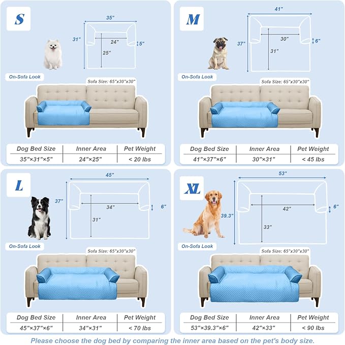 GGIB Cooling Dog Bed Mat with Bolster Pillow Washable Dog Couch Cover Breathable Summer Pet Couch Bed Protector Indoor(Medium, Cooling Blue)