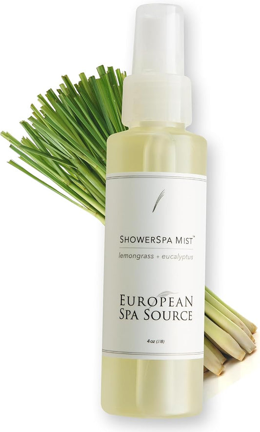 European Spa Source Energizing Lemongrass + Eucalyptus ShowerSpa Mist Spray for Aromatherapy, at Home Spa Experience, Sinus Congestion Relief, and Tension Relief, 4 fl oz.