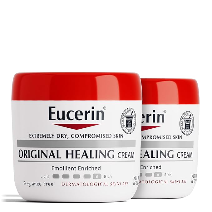 Eucerin Original Healing Cream, Unscented Body Cream for Extremely Dry, Sensitive and Compromised Skin, Emollient Enriched Body Moisturizer, 16 Oz Jar, Pack of 2