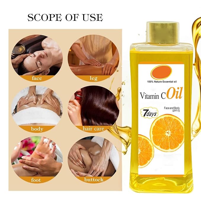 200ml Vitamin C Oil for Skin Brightening - Organic Vitamin C Oil for Face & Body - Soft 7 Body Oil, Moisturizing