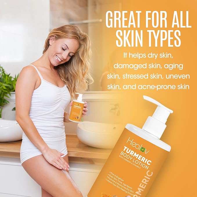 Healov Turmeric Lotion for Spots - Natural Turmeric Skin Brightening Cream for Face & Body - Cleanse Skin, Fight Acne, Even Tone, Clear Scars, Sun Damage, & Discoloration - with Vitamin C