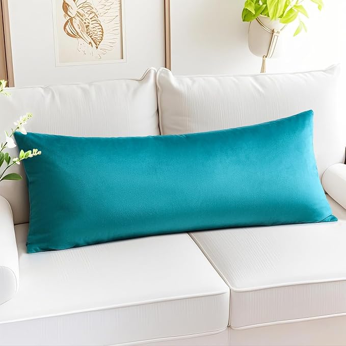 Artscope Luxury Velvet Lumbar Pillow Cover Super Soft Decorative Rectangle Pillowcases Soft Solid Cushion Cases for Couch Sofa Bedroom Car Decor 14x36 Inch Teal