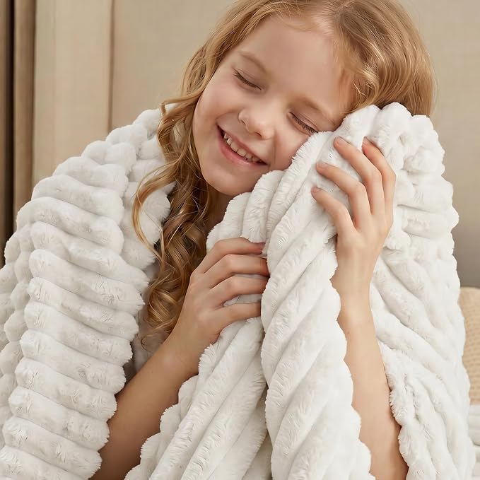 White Fleece King Throw Blanket for Couch & Bed, Cozy Warm for Women Girls | Soft flannel, no-pill & no-shed. Lightweight for sofa, chair, car and home decor. For Mother's Day, Graduation, Christmas.