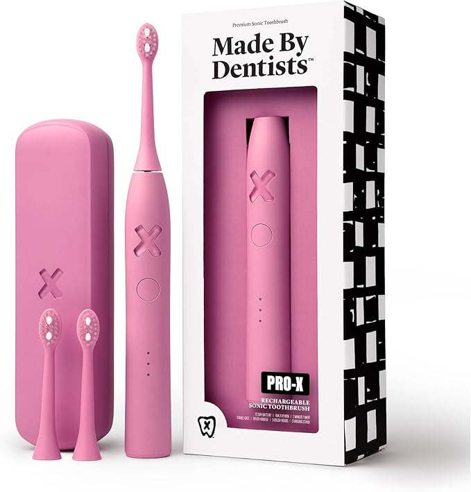 Made by Dentists PRO‑X Sonic Electric Toothbrush for Adults– Dentist‑Designed Rechargeable Toothbrush,9× More Plaque Removal, 70 Day Battery Life, USB‑C Fast Charge, 3 Modes, Travel Case & Extra Heads