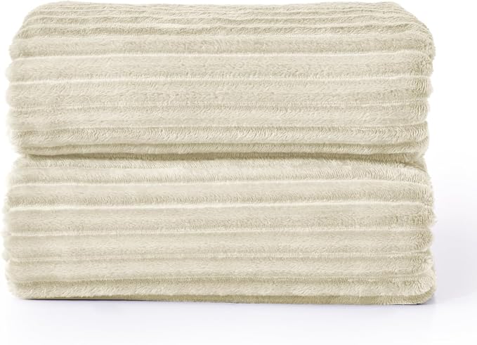BEDELITE 3D Ribbed Jacquard Beige King Size Blankets for Bed, 108x90 Inch | Soft Warm Decorative Fluffy Blanket, Cozy Fuzzy Lightweight Plush Fleece Throw Blankets for Bed, Room Decor, Gift for Women