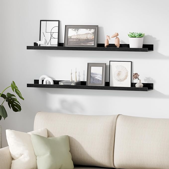 upsimples Floating Shelves for Wall Decor and Storage, Black, 6Pcs 35.5'' | Wall Mounted Wood Shelves for Living Room, Bedroom, Kitchen, Office, Nursery Room, Coffee Bar Display and Organize