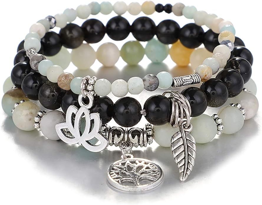 UEUC Tree of Life Yoga Healing Stone Bracelets,Multilayer Lotus Chakra Stone Reiki Bracelet Sets,Anxiety Crystal Natural Stone,for Women Stress Relief