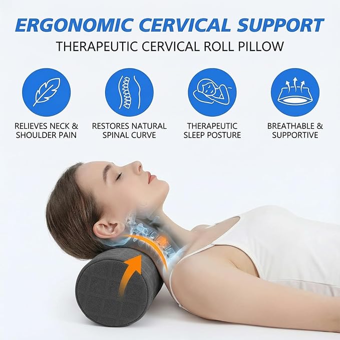Cervical Memory Foam Neck Roll Pillow Comfortable Breathable(3.1) | Neck Support Pillows for Sleeping 3.1in H Small Round Circle Pillow Cylinder Pillows for Back Lumbar Leg Yoga Pain Relief