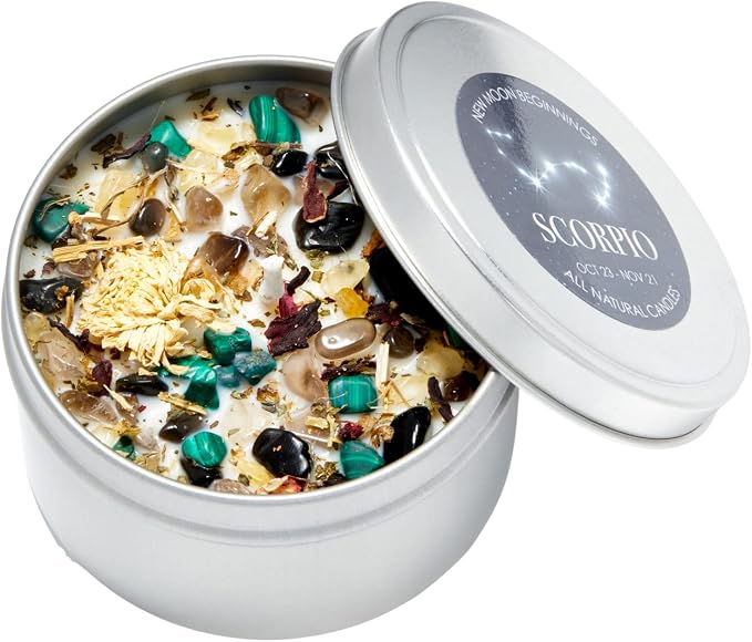 Scorpio Zodiac Candle (Oct. 23 - Nov. 21) - Soy Candle - All Natural Aromatherapy Candle - Scorpio Horoscope Candle - Crystal Candles - 8 oz Tin