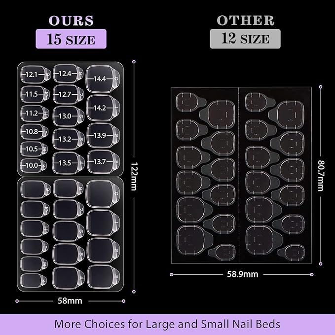 BTArtbox Adhesive Tabs for Press On Nails - 20 Sheets, 15 Sizes, Ultra Thin & Waterproof Stickers for Fake Nails, 600PCS Double Sided Jelly Sticky Tabs for Manicure