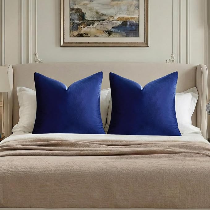 GIGIZAZA Royal Blue Velvet Throw Pillow Covers Big 26x26 Pack of 2 | Decorative Pillows for Couch,Euro Sham,280gsm Soft Textured Fabric,Modern Pillowcases,Luxury Cushion Covers