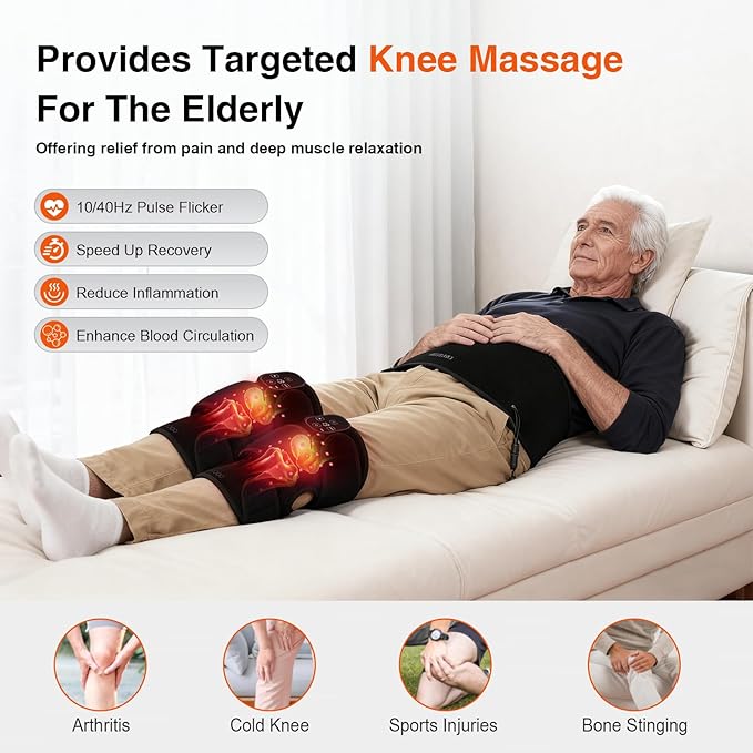 Red Light Knee Brace with Vibration Massage, Cordless Knee Massager with Heat and Red Light Therapy, 660nm&850nm Infrared RedLight Therapy Wrap for Knee Joint, Heated Therapy Device for Pain Relief