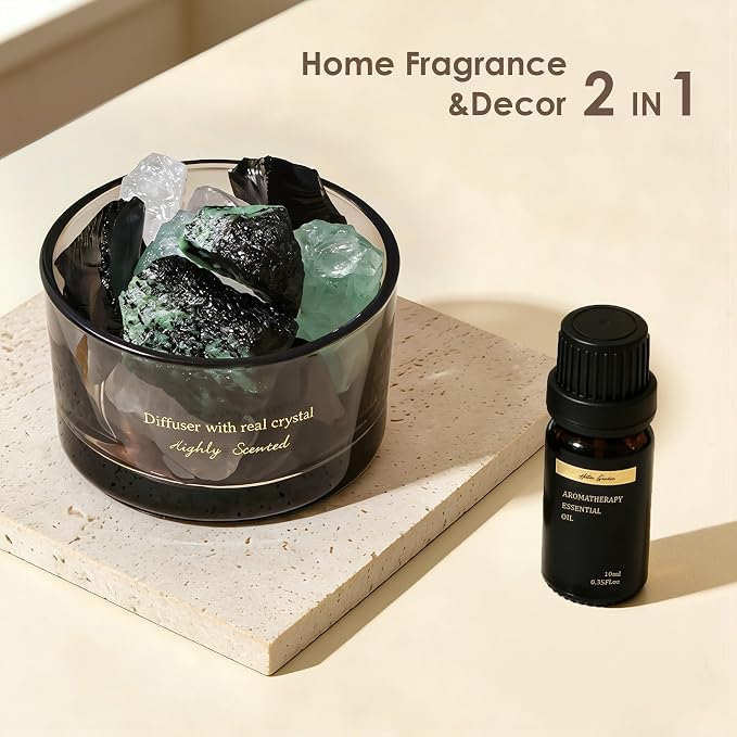 Crystal Stone Aroma Diffuser with Essential Oils for Home, Bathroom, Office, Home Decor & Fragrance 2 in 1, Chic Aromatherapy Gift Set (Jasmine Scent)