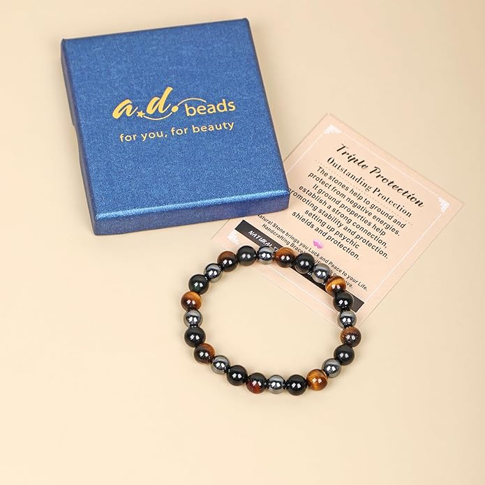 AD Beads Handmade Gemstone Stretch Elastic Bracelet Crystal Healing Reiki Nature's Beauty and Spiritual Essence Unisex