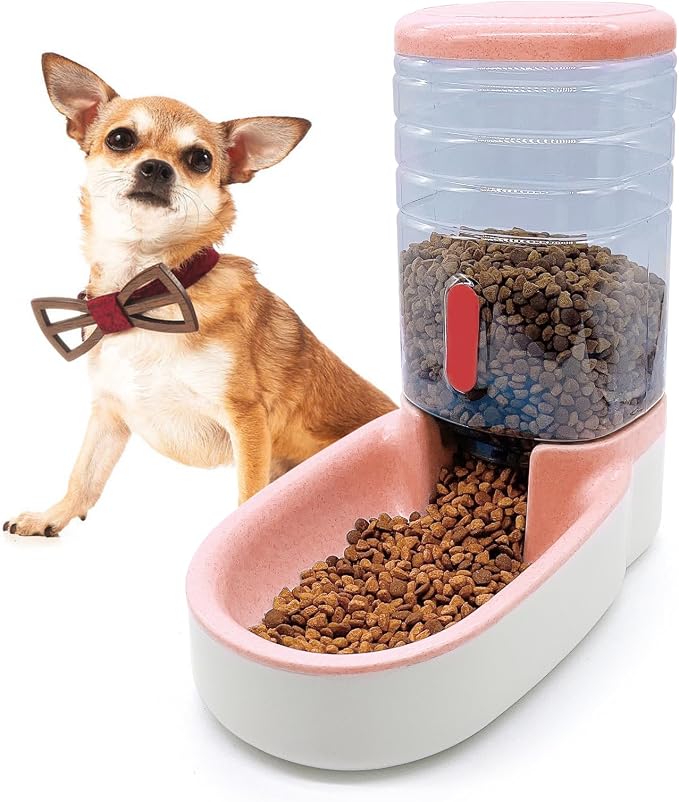 kathson Gravity Dog Food Dispenser Automatic Cat Feeding Food Station 1 Gallon Large Capacity Puppy Food Bowl for Small and Medium Dogs Cats Pink