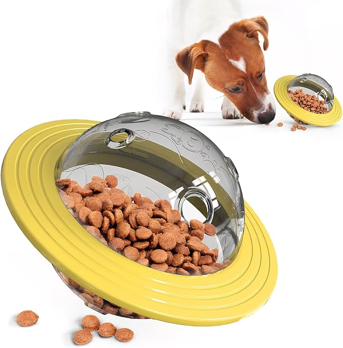 UFO Robot Planet Interactive Dog Toy, Treat Dispensing Puzzle for Large & Small Dogs, Enrichment Brain Stimulation & Slow Feeder to Keep Them Busy(Planet Yellow)