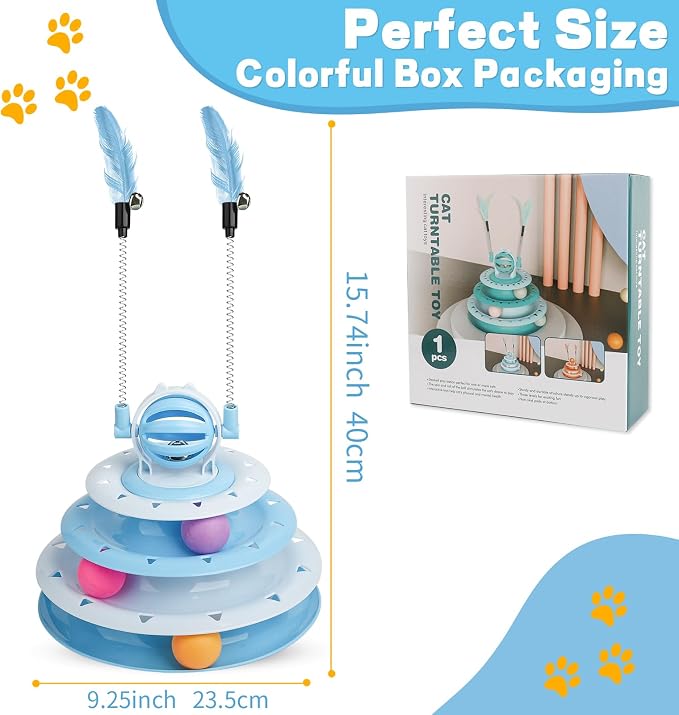 Goosheep Cat Toy Interactive Pet Plaything for Indoor Kitten Interactive Kitty Puzzle Ball with 2 Cat-Tease (Blue)